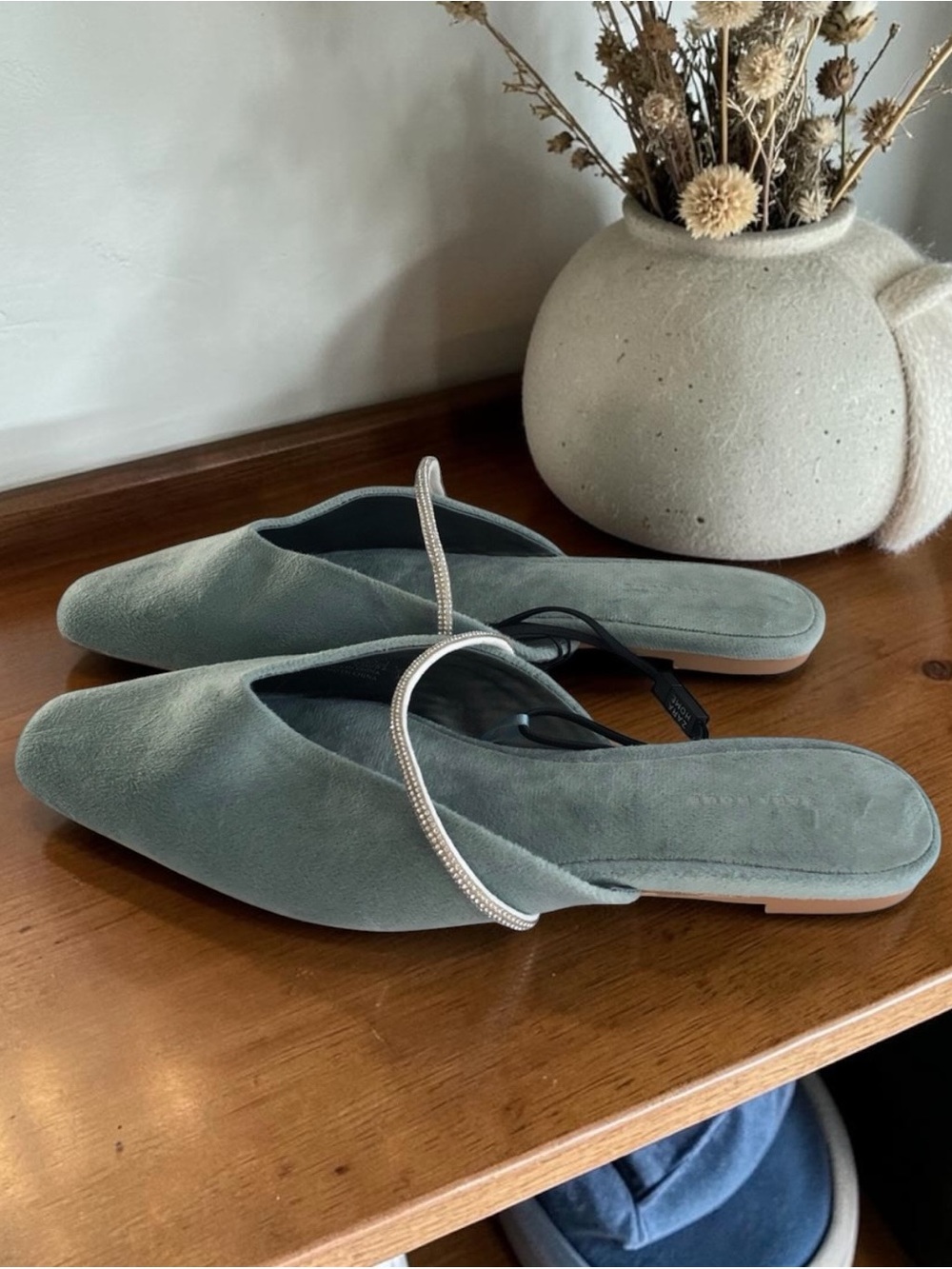 Zara Home Light Blue Green Velvet Mules - Picture 4 of 15
